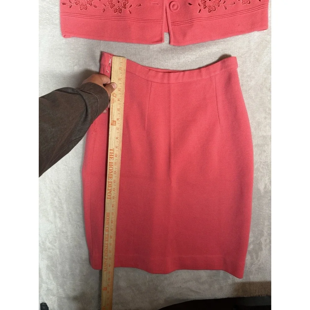 Vintage Double Bells Womens 2 Piece Skirt Suit Coral Pink 100% Wool Size 14
